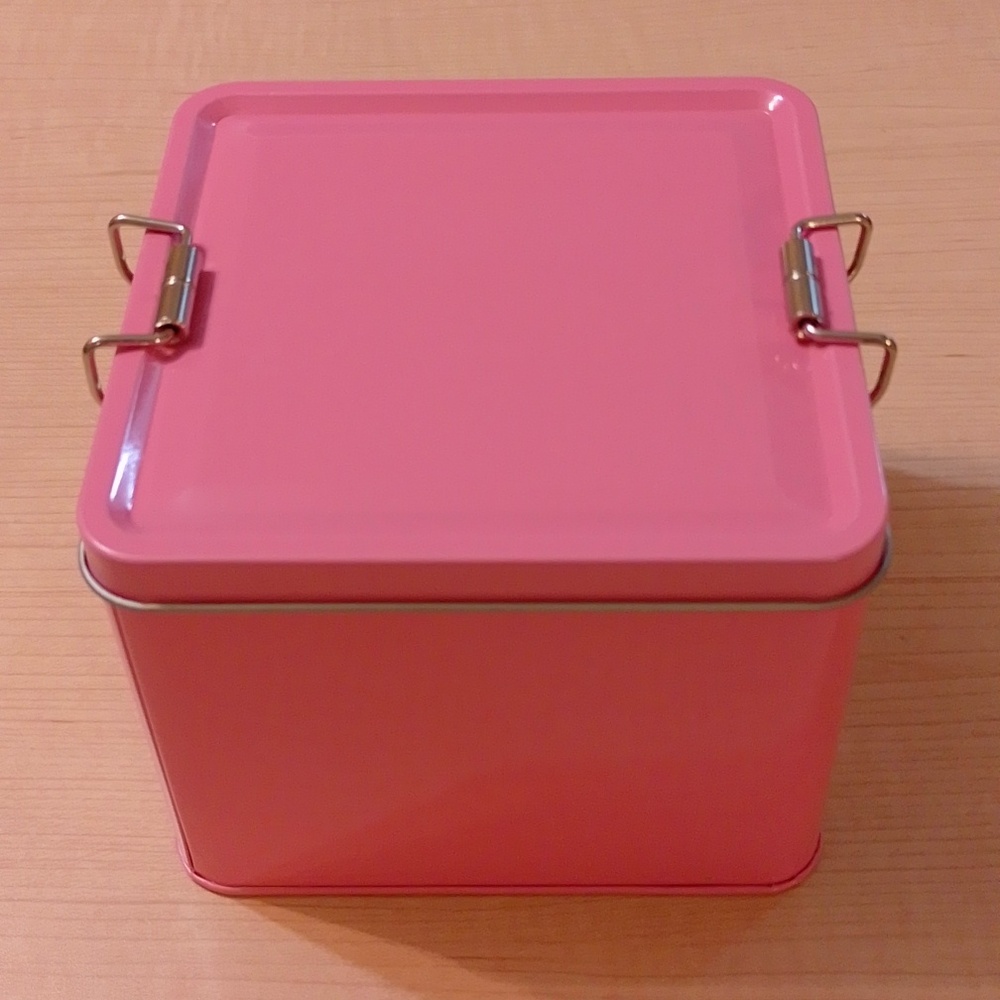 Pink Metal Storage Tin Box Snap Buckle Closure